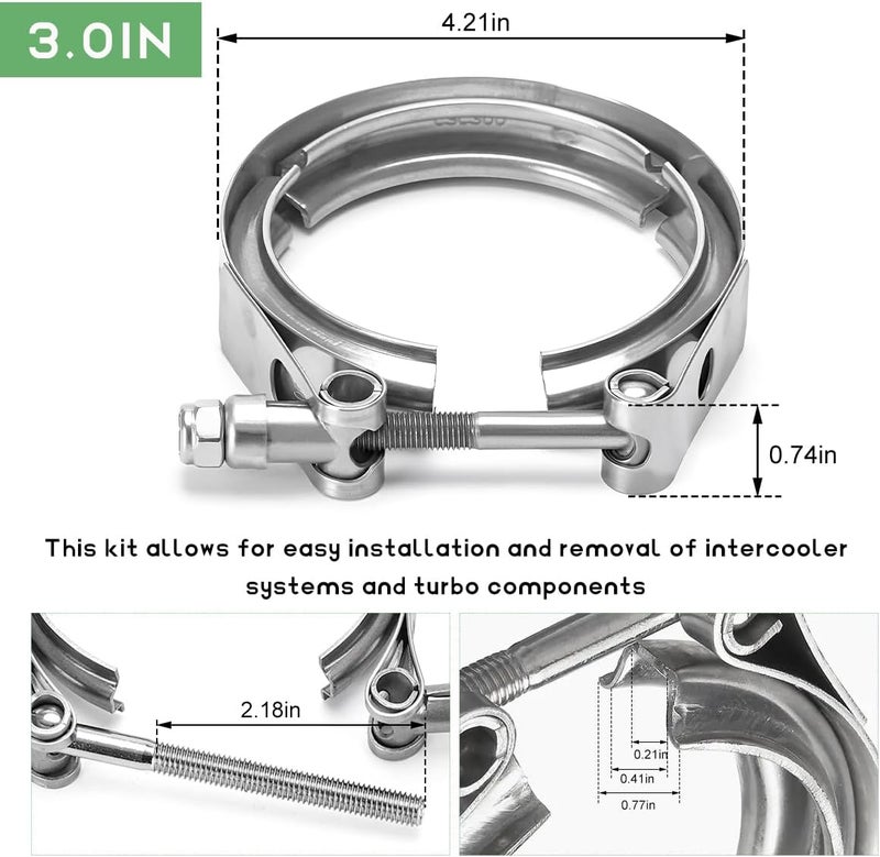 NYTKL 3 Inch V Band Clamp,Male Female 304 Stainless Steel Quick Release Flange Exhaust Clamp, V-Band for Pickup Truck Turbo Downpipe Exchange Exhaust Systems, Car Accessories - Image 2